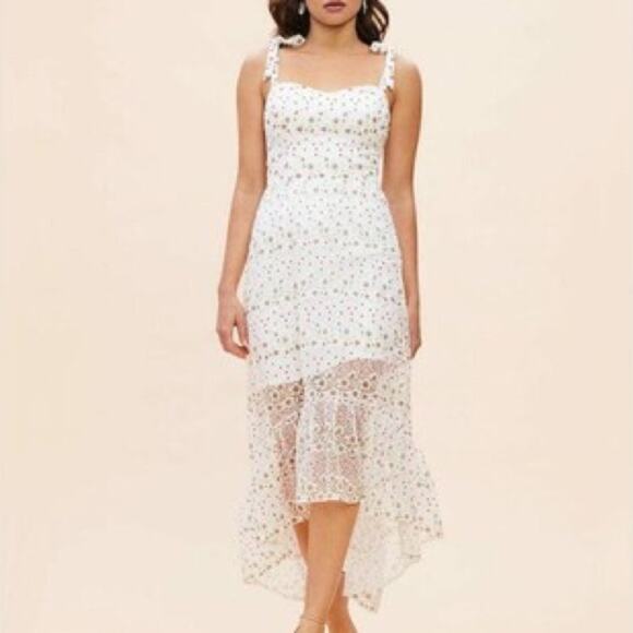 DRESS THE POPULATION Wren Tie Shoulder Midi Dress Floral Lace - Picture 3 of 9